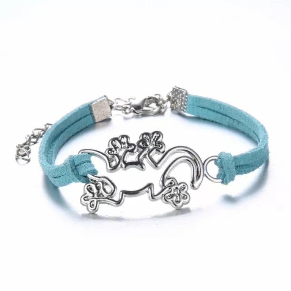 NEW Silver Gecko Bracelet Adjustable Blue Band